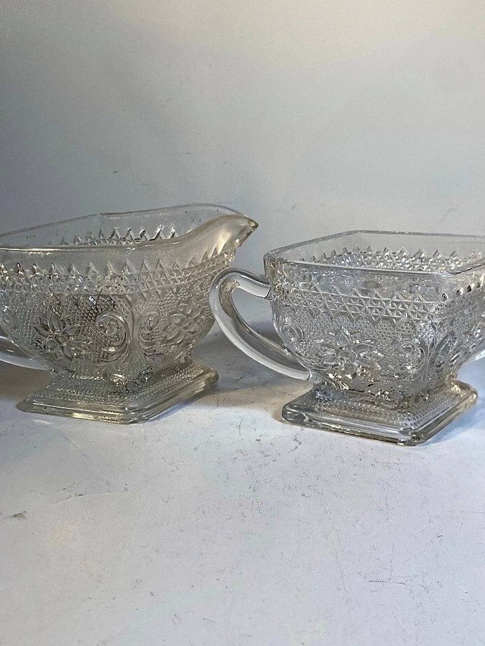 Vintage Indiana Glass Sandwich Clear Pressed Cream and Sugar Set
